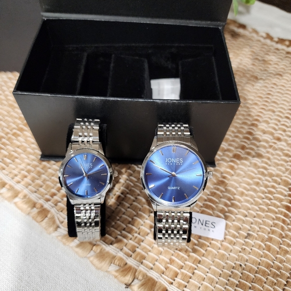 JONES NEW YORK HIS & HERS WATCH SET STAINLESS STEEL, Blue Face - Picture 2 of 6